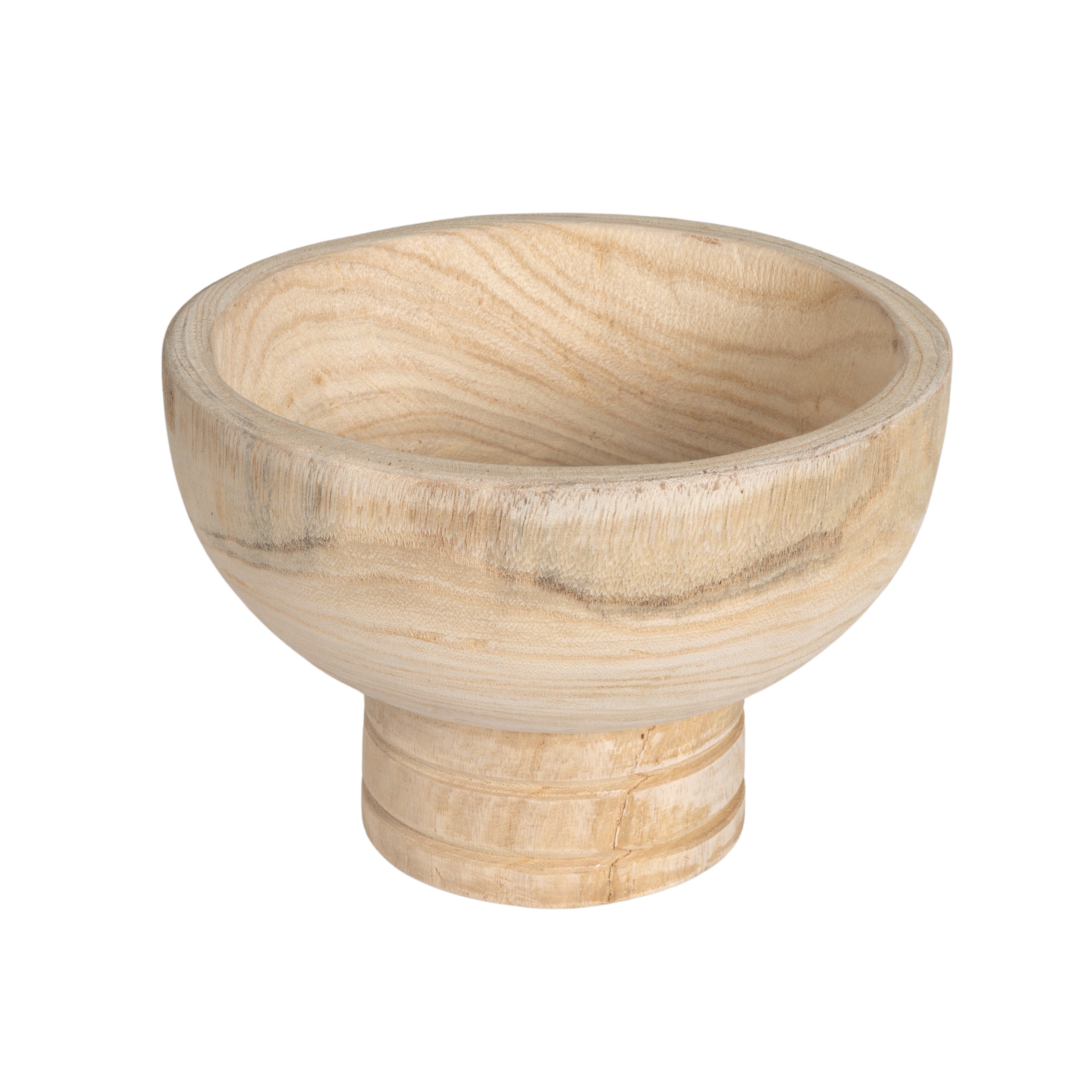 Round Paulownia Wood Pedestal Bowl, Natural